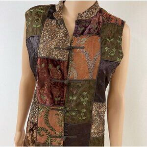 Coldwater Creek Sz XS Jacquard Velvet Patchwork Mandarin Collar Vest Wool Women